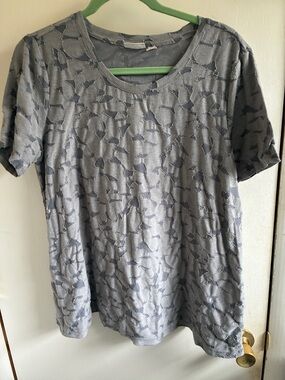LOGO by Lori Goldstein Distressed Light Gray Short Sleeve Tee
